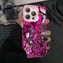 1pcs Punk Skull Leopard Print Phone Case Compatible With Apple Phone 17 15 11 12 14 13 16ProMax X 7plus 8plus Xs Max XS Antidrop Phone Case Silicone Vintage Funky Personality Cute Fashion Can Be Given To Friends You Can Give It To Yourself - 粉色 - 查看 5