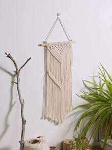 Winterdemoon 手工编织壁挂装饰，独特的几何图案搭配长流苏，大型工艺品，适合客厅、卧室、公寓装饰（图片中的挂钩仅供参考，不包含在内），家居装饰、房间装饰、墙面装饰，生日和毕业礼物 - 米色 - 查看 10