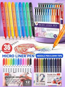 24/36 Colors Micro Liner Pen Set, 0.5mm Tip, Waterproof & Lightfast, Suitable For Art Drawing, Sketching, Outlining, Student Design - Colored Technical Pens - View 7