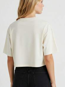 Blusa Cropped  Personagem Retro Pantera Cor De Rosa  Top oversize feminino anos 2000 Preto Marrom Off Whte 100% Algodão gola redonda - OFF - Visão 3