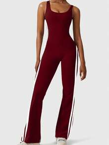 Speed mate Women Yoga Jumpsuits Sleeveless Butt Lifting Flare Jumpsuits - Burgundy - View 3