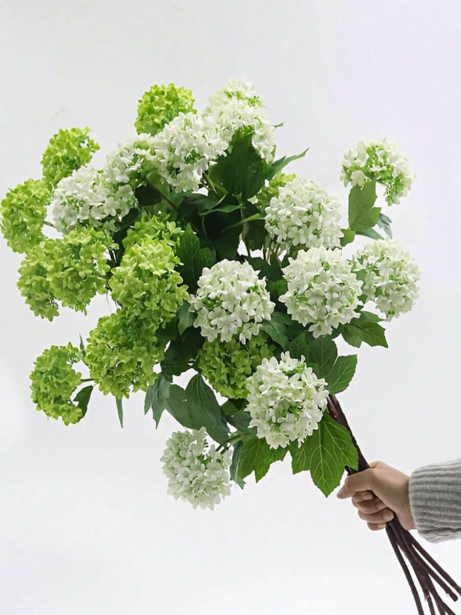 1朵仿真绣球花，3个花头，长茎，逼真自然，适用于家居装饰、房间装饰、花瓶装饰、礼品、餐桌摆饰、厨房装饰 - 綠色 - 查看 1