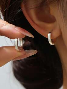 1 Pair Fashionable Minimalist Silver Brushed Copper Alloy Teardrop Earrings - Jewelry Accessories