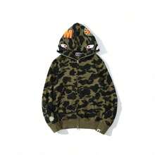Classic Camouflage Shark Head Autumn And Winter Hooded Sweater Men's And Women's Cardigan Zipper Jacket - 軍綠色 - 查看 2