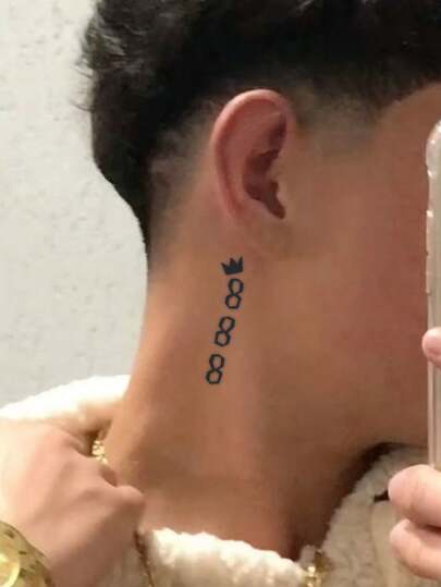 1pc 7-14 Days Lasting Herbal Temporary Tattoo Sticker, Neck Crown & English Quote Design Tattoo Sticker, Waterproof Personalized Cool Tattoo Sticker For Men, Suitable For People