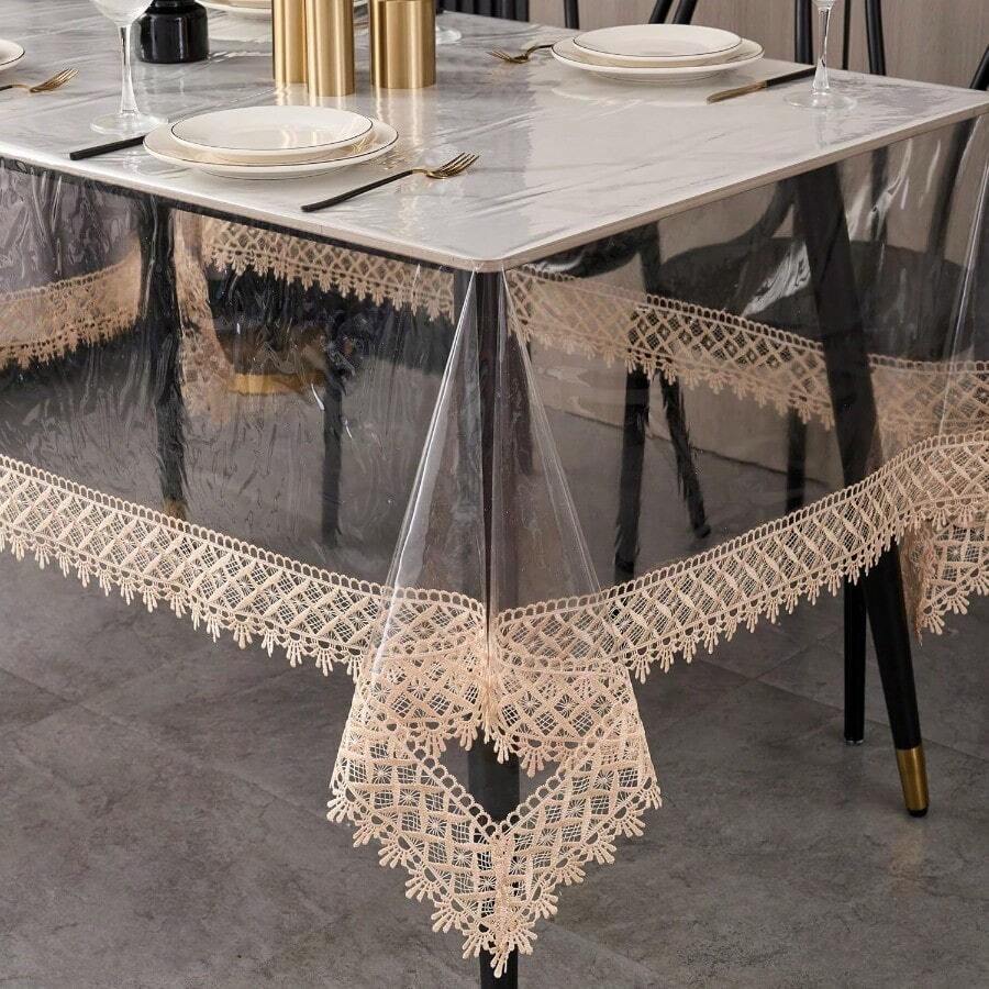 Clear Vinyl Tablecloth Protector Waterproof/Oil-Proof PVC Table Cloth Transparent Sheet Table Cover 60'' X 108'' Rectangular - Pattern B+60" X 60" (Square) - View 1