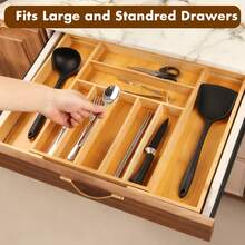 Expandable Drawer Organizer Bamboo Tray, Adjustable Cutlery & Utensil Holder For Kitchen, Office, Jewelry & Junk Drawers - gừng - Xem 2
