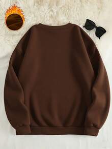 Plaid Cute Bear Graphic Pullover Sweatshirt, Women Casual Round Neck Long Sleeve High Quality Fleece Sweatshirt