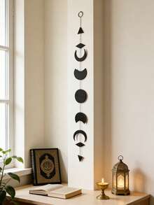 Colgante de pared de fase lunar, arte de pared de fases lunares, guirnalda lunar con cadenas de metal para decoración de pared, dormitorio, oficina, guardería, decoración colgante ornamental (Negro), decoración del hogar, decoración de habitación, decoración de pared - Negro - Ver 10