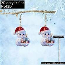 Bohemian Snowman Earrings, Mini Snowball Style, Christmas Party Flat Acrylic Snowman Earrings - Multicolor - Ver 6