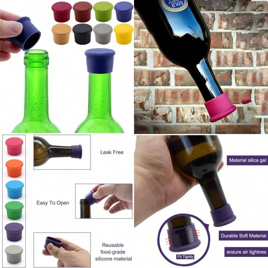 Airtight Seal And Reusable Silicone Wine/Beer Saver Bottle Stopper Covers - Easy To Use And Clean Black/Gold 2 - 黑金 - 查看 1
