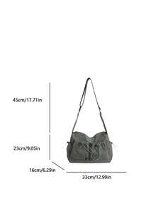 Lightweight Foldable Plaid Shoulder Bag, Casual Versatile Multi-Pocket Sweet Style Crossbody Bag, Suitable For School, College, Shopping, Short Trip, Zipper Closure, Drawstring, Pleated Crescent Design - Multicolor - View 12