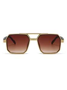 1 par de gafas de mujer con montura cuadrada de oro y puente doble, de estilo retro, para uso casual, de calle y de vacaciones - Dorado - Ver 3