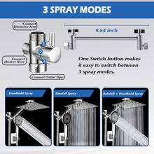 Shower Head With Handheld Combo,10 Inch Large Rectangular Rain Shower Head With 3 Modes Handheld Spray Combo, Adjustable Double Shower Heads With Holder And 11'' Extension Arm, Chrome - 鉻合金 - 查看 3