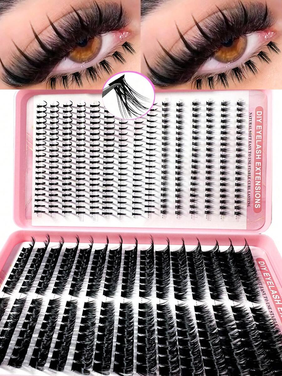 540pcs 100D Lash Clusters Kit With Spikes False Eyelashes Divided Into Height, Left+Right For Paired Single Cluster. Clustered Eyelashes Lightweight False Eyelash Set, Comfortable To Wear. Enlarging Eyes With Bottom Lashes Eyelash Extension, Eyelash