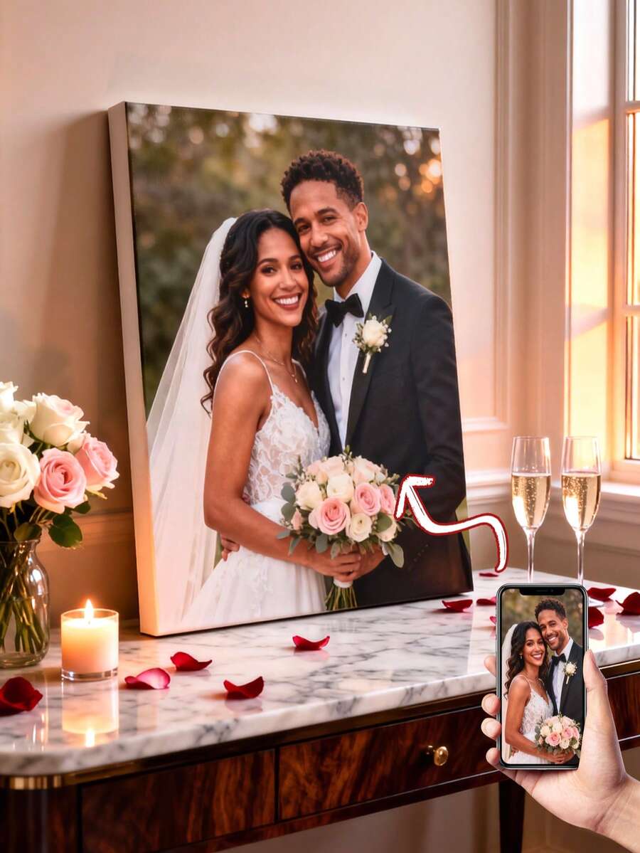 1件个性化相框 - 可定制照片，房间装饰，送给她的礼物，情人节礼物。墙面艺术帆布画，可定制您的照片，适合卧室、梵高风格、客厅、婚礼、婴儿房、宠物房、家庭、爱情、情侣、朋友、图片、照片、相框墙面艺术、礼物、送给闺蜜的礼物 - 彩色 - 查看 1