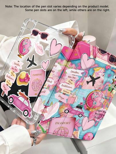 Travel, Map, Airplane, Car, Road Sign Pattern IPad Case, Suitable For IPad Air 4/5 (10.9 Inch), IPad 7/8/9 (10.2 Inch) With Apple Pencil Slot, Also Fits Tab S6 (10.4 Inch), Tab A7 Lite (8.7 Inch), Leather Protective Cover, Great Gift For Back To School, Valentine's Day, New Year