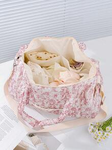 1 chiếc túi tote chần bông đa năng màu hồng họa tiết hoa, dung tích lớn, thích hợp làm túi du lịch, túi đựng tã, túi đeo vai, phù hợp cho xe đẩy, du lịch ngoài trời, phụ nữ mang thai và trẻ sơ sinh. - Nhiều màu - Xem 2