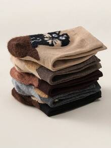 1/5 Pairs Of Women's Cartoon Cat-Patterned Stockings, New Year Stockings, Valentine's Day Stockings, Easter Stockings, Couple Stockings, Comfortable And Warm Elegant And Cute Girlish Happy Stockings, Suitable For Modern Home, Sleep, Fashion, Sports, Casual Daily Wear, Comfortable Outdoor Women's Stockings - Multicolor - View 6