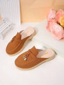 Dép xăng đan tua rua mới cho bé gái mùa xuân và mùa thu, dép lê hở gót, dép đi ngoài trời cho trẻ nhỏ và trẻ mới biết đi. - màu nâu - Xem 2