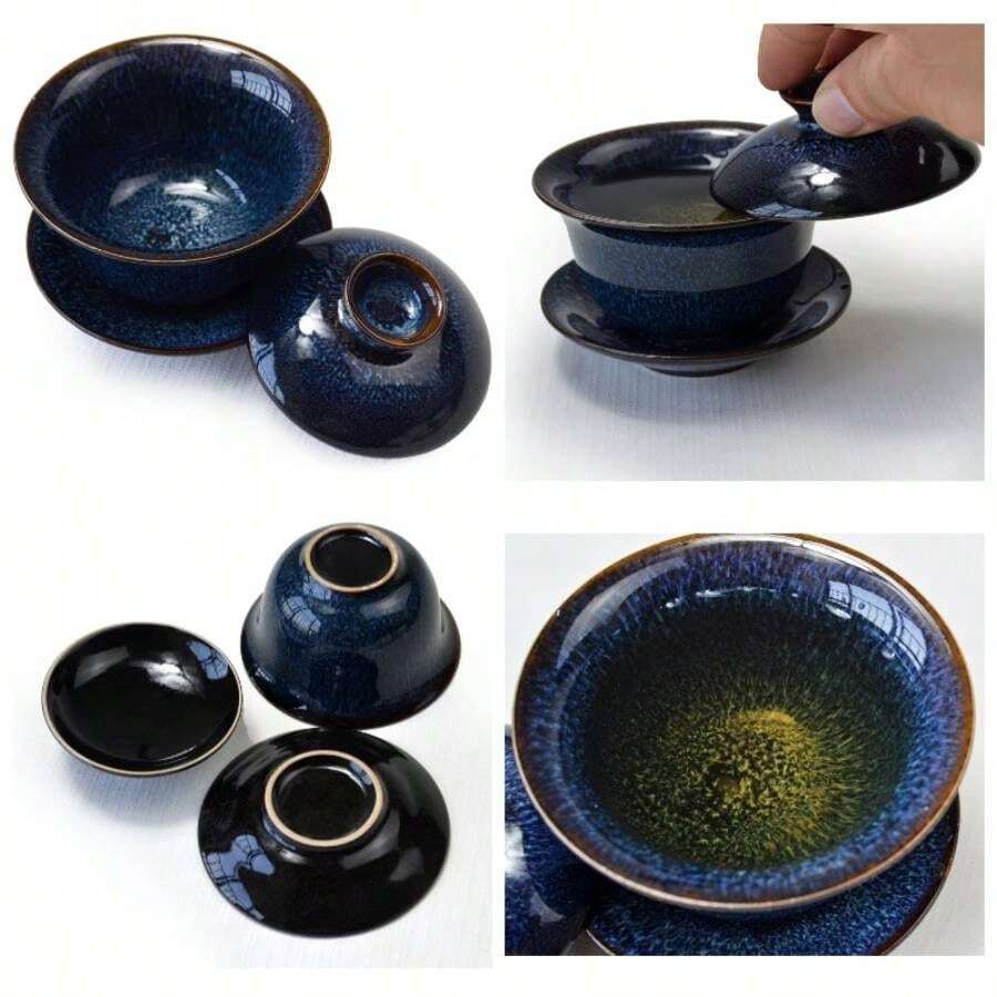 - Juego de platillo de porcelana para t, color esmaltado, de 6 onzas - Azul - Ver 1