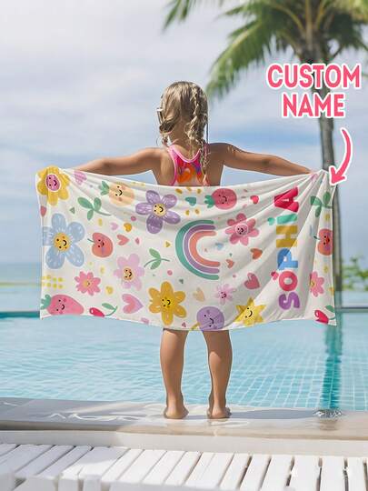 Toalla de playa personalizada para niños, regalo de cumpleaños de verano, ambiente de verano, viaje a la playa de niñas, toalla de playa personalizada, piscina, decoración de playa