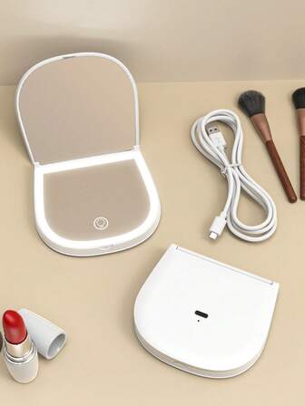 LED Lighted Travel Makeup Mirror, 1x/2x Magnification, Compact, Portable For Handbag, Purse, Pocket, Illuminated, Folding, Handheld Mirror