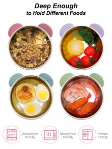 1pc Personalized Customization Name Silicone Children Bowl With Bear Design Removable Stainless Steel Inner Bowl Suction Base Self-Feeding Portable Kids Tableware - Multicolor - View 10