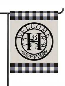 1pc Letter Combination Decorative Welcome Garden Flag, 12*18 Inches Double-Sided Printing, Plaid Pattern Black Garden Flag With Letter Decor, Suitable For Outdoor Yard Decoration, Flagpole Not Included - Black and White - View 21