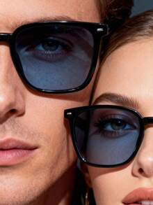 一副男女通用时尚水钻装饰大框复古太阳镜，适合滑雪、派对等场合。 - 藍色 - 查看 4