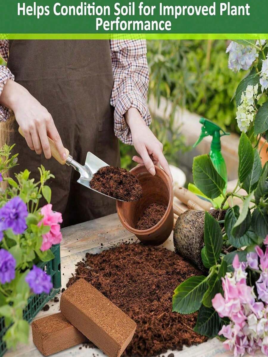 压缩椰壳纤维种植混合土，园艺土壤替代品，轻质高吸水性生长介质，适用于室内/室外植物、香草、多肉植物、种子发芽——是草本植物、园艺、盆栽土、幼苗、草坪、蔬菜、花卉的理想之选，非常适合家庭、农场或商业用途。
