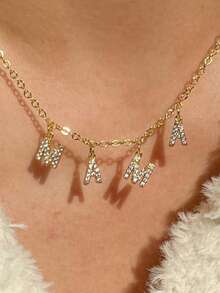 1 Minimalist DIY Letter Necklace, Cubic Zirconia Gold/Silver Initial Letter DIY Necklace, Customized Simple Letter Name Necklace, Personalized Stainless Steel Initial Letter MAMA Pendant Necklace, Ideal Gift For Mothers, Fashionable Autumn And Winter Accessories, Can Be Layered With Other Necklaces, Multiple Styles To Wear