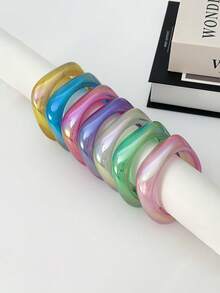 1pc Elegant & Fashionable Oversized Resin Chunky Bracelet, Asymmetric Colorful Design Basic Cuff Bracelet, Suitable For Women's Daily Wear - Irregular Bracelet - View 3