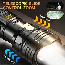 这款可充电手电筒具备3种LED战术照明模式、LCD显示屏、USB充电、高流明、耐用ABS外壳，适用于露营、徒步旅行、紧急情况和日常居家使用。 - 黑色 - 查看 2