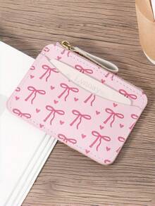 Women's Ultra-Thin Zipper Wallet Pink Heart-Shaped Bow Card Holder Light Daily Common Card Holder Zipper Closure, Women's Card Bag Bow Bow Sweet Cartoon Mini Change Bag Multi Card Slot Certificate Storage Organ Bag, Pink Bow Love Pattern Button Fashion Card Bag Slim, Chain Wallet Foundation Make-Up Strawberry Card Holder Light Daily Common Card Holder Zipper Multi Card Slot - Multicolor - View 8