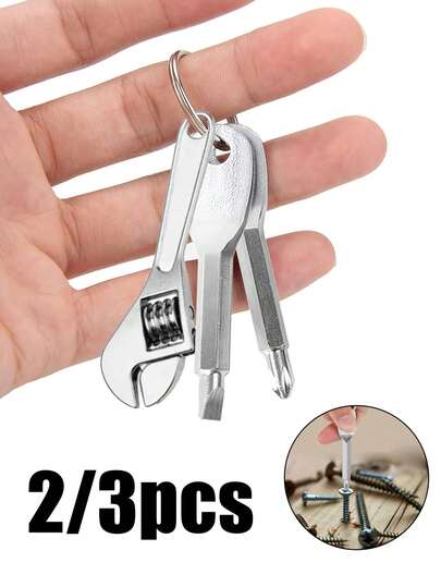 2/3pcs Adjustable Universal Camping Accessories, Including Keychain Handle, Pocket Repair Tool, Creative Mini Tool Keychain, Adjustable Wrench Keychain, Screwdriver, Multifunctional Portable Tool Keychain, Metal Pendant. Zinc Alloy, Portable Wrench. Suitable For Car, Bicycle And Motorcycle Repair, Party Gifts, Crafters And Mechanical Engineering Students.