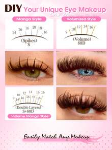 Rikuaild 200片棕色簇状假睫毛，3种款式：蓬松浓密棕色簇状睫毛、尖头卡通款睫毛、80D浓密尖刺款睫毛，打造柔和自然的棕色妆容，可重复使用的分段式单根睫毛，适合在家DIY嫁接睫毛，日常妆容。 - D - 查看 7