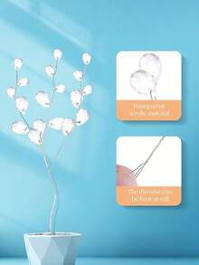 10pcs Artificial Plastic White Flower Bouquet, DIY Transparent Hanging Decor, Wedding Props, With Acrylic Bead Pendant Crystal Flower Stem Beaded Garland, Winter Home Decor, Valentine's Day Decor, Wedding DIY Craft, Home Decoration, Theme Party Decor, Scene Decor, Valentine's Day, Graduation Gift, Artificial Plant - Clear - View 8