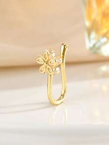 7pcs Copper Inlaid Cubic Zirconia Creative Heart, Flower, Moon Multi-Element Delicate Nose Ring Set For Women, Luxurious Yet Subtle To Elevate Your Styling