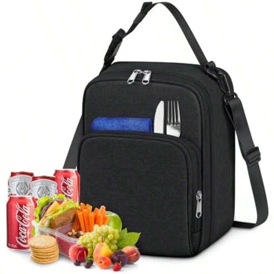 Bolsa De Almuerzo De Gran Capacidad Para Mujer Hombre,Lonchera Termica Con Correa De Hombro, Picnic,Viajes,Impermeable(Negro) - Multicolor - Ver 1