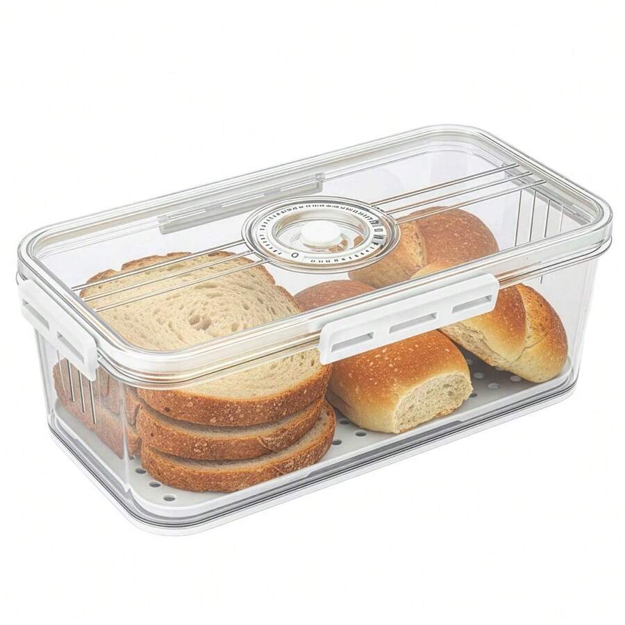 Large Sealed Bread Storage Container With Time Tracking Dial, Used For Homemade Bread, Toast, Bread Bags, Fruits, And Vegetables - White - View 1