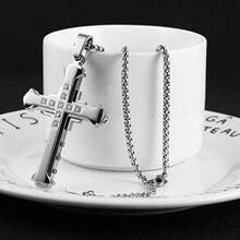 HZMAN Religion - Collar grande de acero inoxidable bizancio con circonita cúa para hombre cadena de 22 + 2 pulgadas Acero inoxidable Circonia cúa - como en la foto - Ver 5