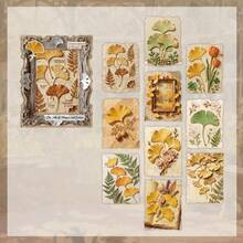 10pcs/Pack Embossed Plant Scrapbooking Paper, Vintage DIY Decoration Non-Adhesive Material Paper, Holiday Gift, Handmade Collage Supplies, Personalized Scrapbook Planning Creative School Stationery - Yellow - View 10