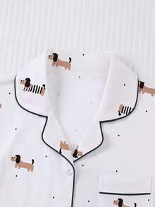 2pcs Women's Pajama Set, Dachshund Puppy Print, Women's Loungewear, Spring/Summer Holiday Outfit, Short Sleeve Top And Shorts Set - White - View 4