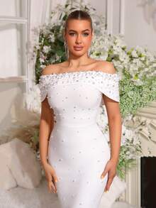 Đầm maxi bodycon hở vai hở lưng đính đá pha lê sang trọng mới, đầm dạ hội trang trọng dành cho nữ, thích hợp cho những dịp trang trọng, tiệc sinh nhật, dạ hội, lễ Phục sinh - trắng - Xem 8