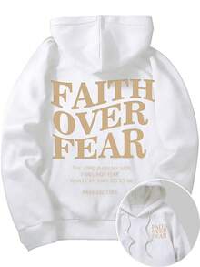 Men's Letter Graphic Hoodies Long Sleeve Faith Over Fear Hoodies Pullover Sweatshirt StreetwearBack To School Hoodie Teen, A Great Gift For Boyfriend - 白色 - 查看 1