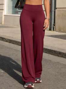 TimeOff 1pc Women's Minimalist Elastic V-Shaped Lifting Draping Straight Leg Letter Print Outdoor Sports Pants - Red - View 9