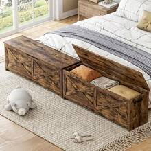 Baúl de almacenamiento de 120 cm, banco de madera con bisagras de , fácil de montar, gran baúl de juguetes para entrada, sala y dormitorio. - Marrón - Ver 5