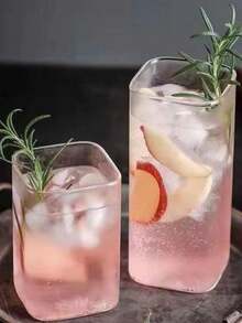 1PC Square Glass Cup, Modern Crystal Clear Highball Tumbler, Unique Versatile Drinkware For Iced Coffee/Cocktails/Water/Juice, Home Kitchen & Bar Essential (Without Straw) - Multicolor - View 3