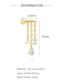 EleRunis 1PC 925 Sterling Silver Water Drop Tree Flat Back Cartilage Helix Piercing Fine Jewelry For Daily Wear Wedding Party Engagement Anniversary Valentine's Day - Gold - View 17